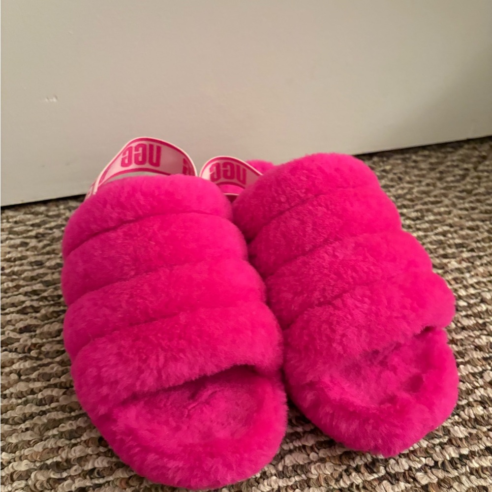 UGG Vibrant Pink Fluffy Slides